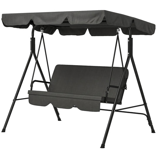 3-Seater Outdoor Porch Swing with Adjustable Canopy, Patio Swing Chair for Garden, Poolside, Backyard, Black
