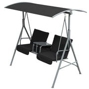 2-Seater Outdoor Porch Swing with Adjustable Canopy and Table, Patio Swing Chair for Garden, Poolside, Backyard, Black