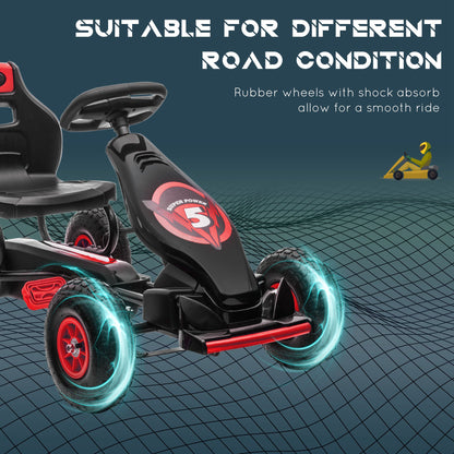 Aosom Kids Pedal Go Kart, Ride On Toys for Boys Girls with Ergonomic Adjustable Seat, Rubber Wheels Shock Absorb, Safety Hand Brake, Ages 5-12 Years Old, Red
