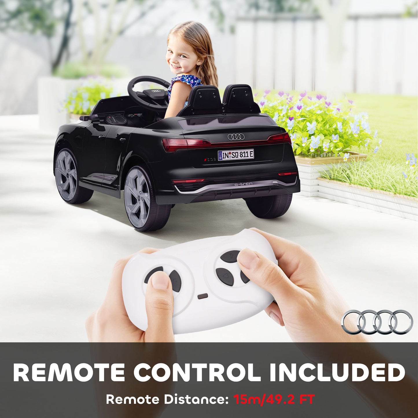 Qaba 12V Battery Powered Kids Electric Car, Audi Q8 etron Sportback Licensed Ride on Car w/ Remote Control, Black