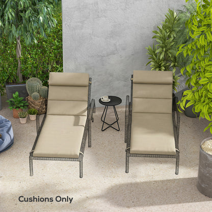 Patio Chaise Lounge Chair Cushions Replacement Sun Lounger Pads with Headrest and Ties, Set of 2, Beige