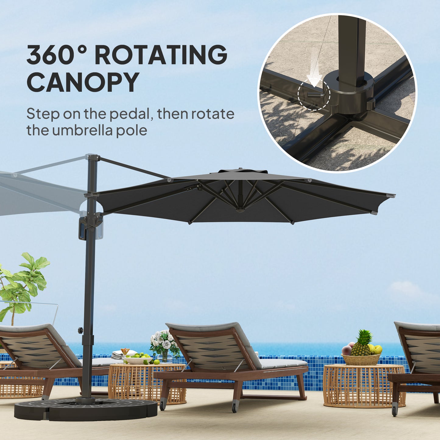 10' Offset Patio Umbrella Cantilever Umbrella with Aluminium Pole 360° Rotation and Tilt Adjustment, Grey