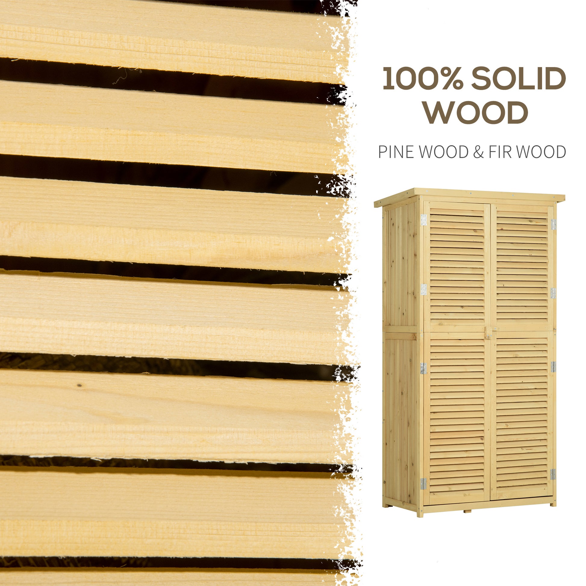 3' x 5' Wooden Garden Storage Shed, Sheds & Outdoor Storage with Asphalt Roof & 2 Large Wood Doors with Lock, Natural