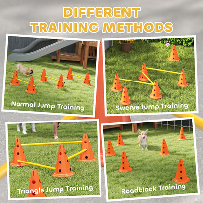Dog Agility Hurdle Cone Set, Adjustable Obstacle Course Equipment with 6 Cones & 6 Poles, Carry Bag, Orange