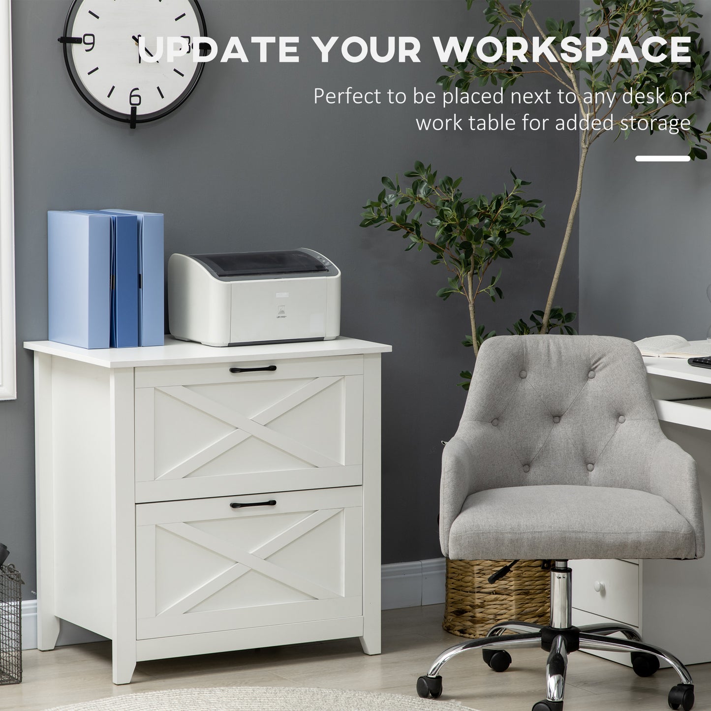 Vertical File Cabinet with Hanging Bars for A4 Size for Home Office, 29.9"x 19.7"x 30.3", White