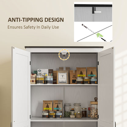 72" Farmhouse Pantry Cabinet with Adjustable Shelves, Kitchen Pantry Cabinet with 2 Doors, White Wood Grain