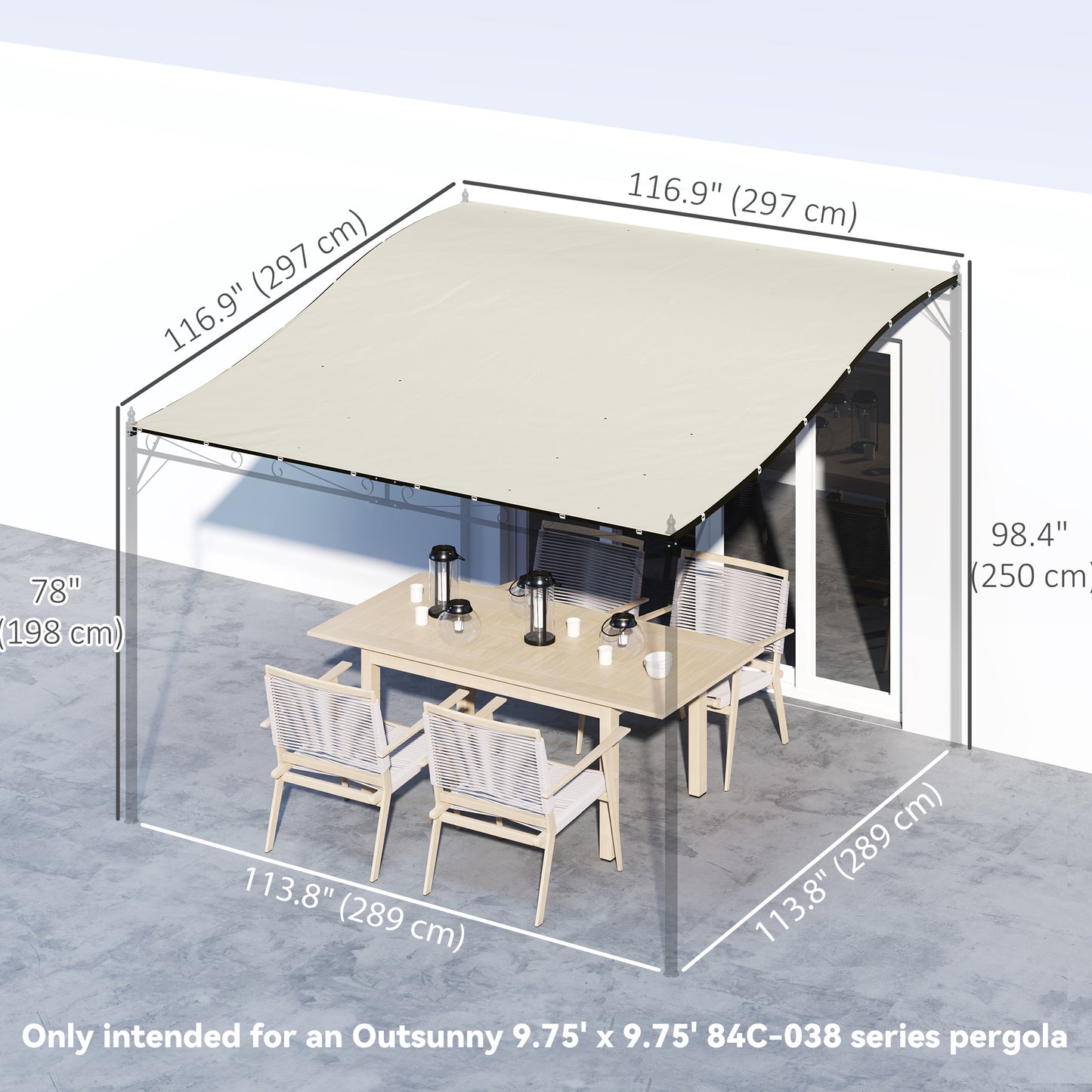 Pergola Canopy Replacement, Pergola Shade Cover for 10' x 10' Pergola ( 84C-038 Series), Beige