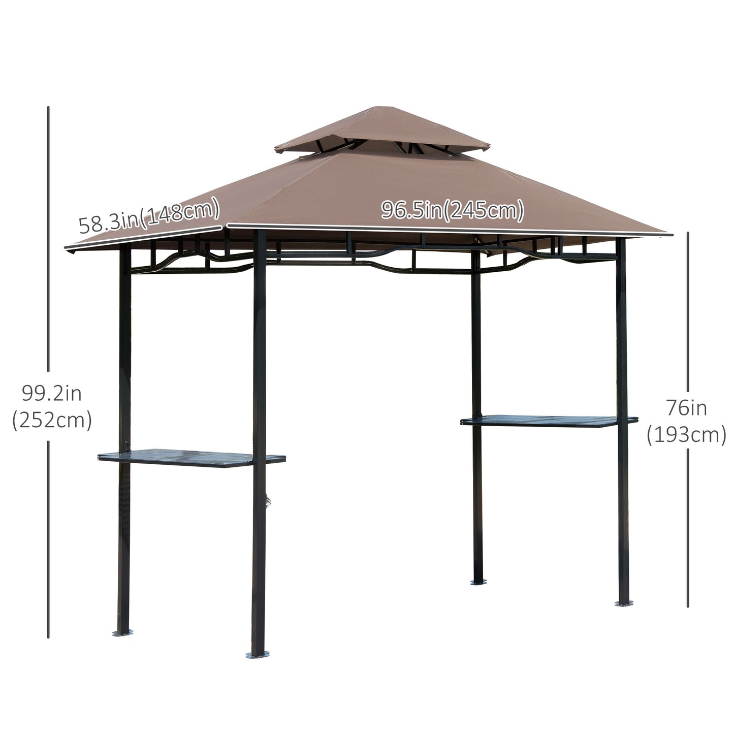 8' x 5' BBQ Grill Gazebo Tent with Double Tiered Canopy for Outdoor Sun Shade, Coffee