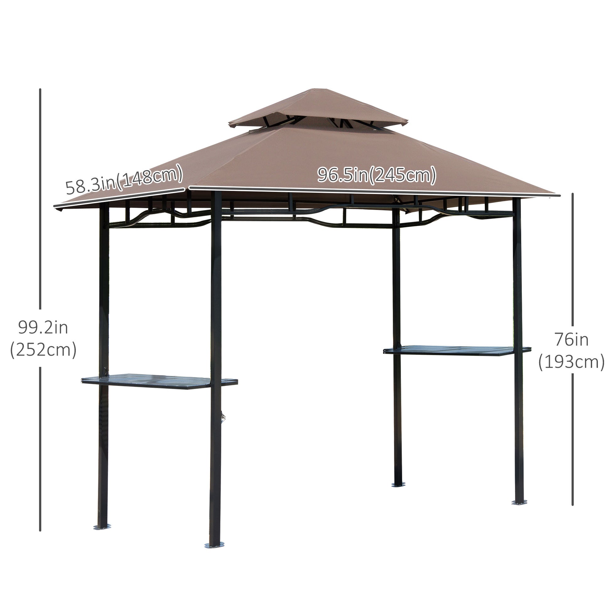8' x 5' BBQ Grill Gazebo Tent with Double Tiered Canopy for Outdoor Sun Shade, Coffee