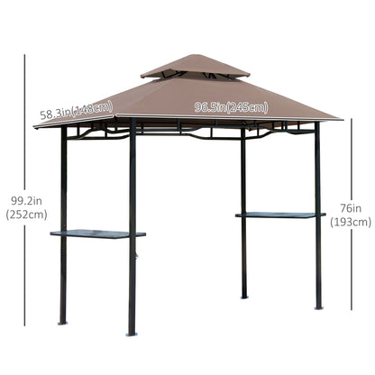 8' x 5' BBQ Grill Gazebo Tent with Double Tiered Canopy for Outdoor Sun Shade, Coffee