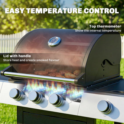 3 Burner Propane Gas Grill with Side Burner, 36,000 BTU BBQ Grill with Cast Iron Grates, Wheels, Warming Rack, Cabinet