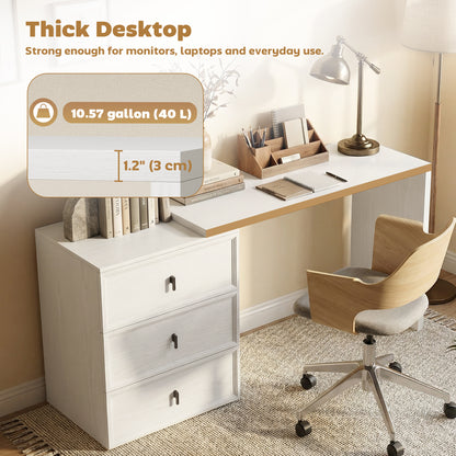 L Shaped Computer Desk Home Office Desk with 3 Drawers White Wood Grain
