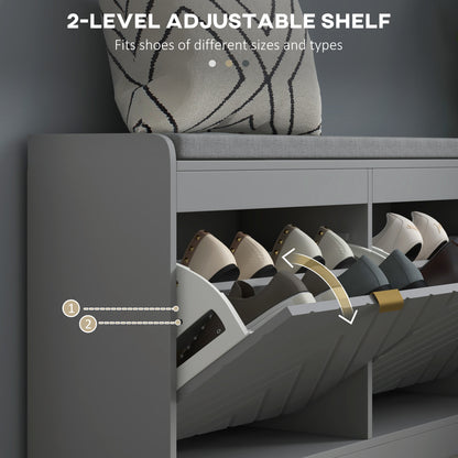 Shoe Storage with Seat, Upholstered Hallway Bench, Shoe Bench with 2 Flip Drawers and 4 Vents for 8 Pairs of Shoes