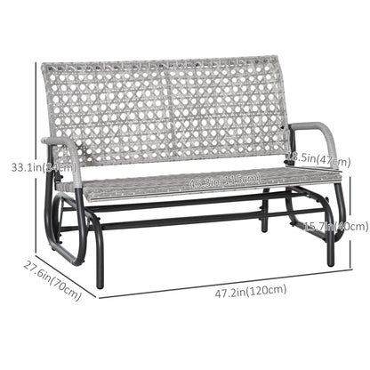 2 Seater Wicker Outdoor Glider Bench, Patio Swing Garden Bench, Garden Loveseat Rocking Chair, w/ Extra Wide Seat, Curved Backrest for Backyard, Poolside, Lawn, Mixed Grey