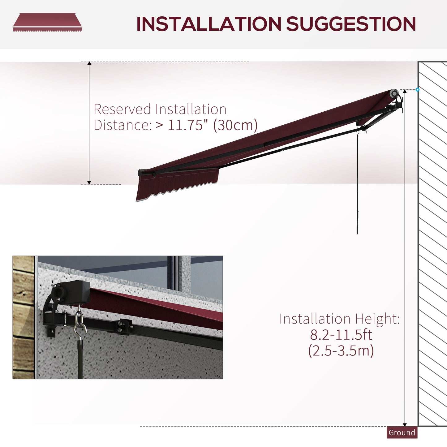 13' x 10' Retractable Awning, 280gsm UV Resistant Sunshade Shelter, for Deck, Balcony, Yard, Wine Red