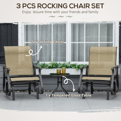 3PCs Gliding Rocking Chair & Bistro Tea Table Set, Mixed Grey