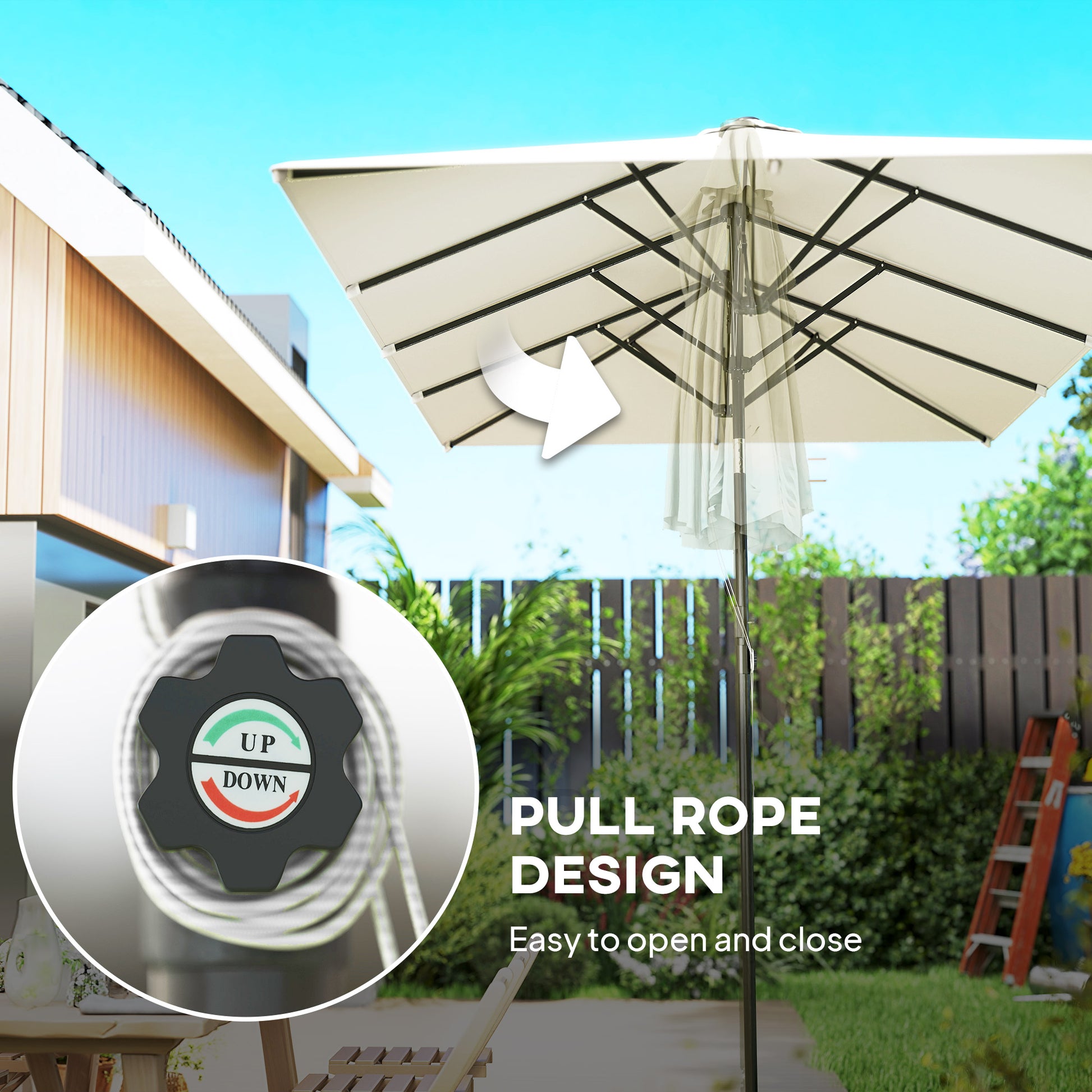 Double-Sided Patio Umbrella Parasol with Tilt, Adjustable Height, Vents and 12 Ribs, for Garden, White