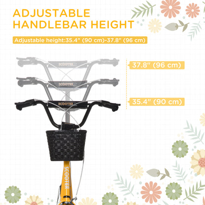 Aosom Kick Scooter with Adjustable Handlebar, Kids Scooter with 2 Brakes Basket Cupholder 16" Inflatable Rubber Tyres Orange