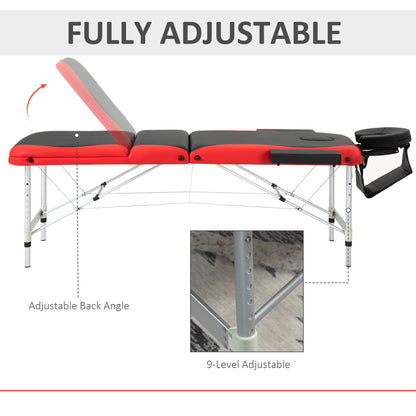 85" 3 Section Foldable Massage Table Professional Salon Spa Facial Couch Bed (Black/Red)
