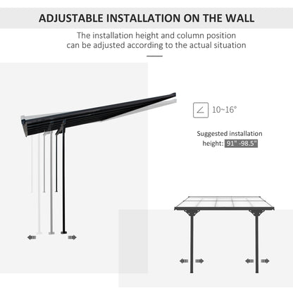 10' x 10' Outdoor Hardtop Pergola Gazebo with Adjustable Height, Aluminum Pergola with Polycarbonate Roof, UV Protection, Grey