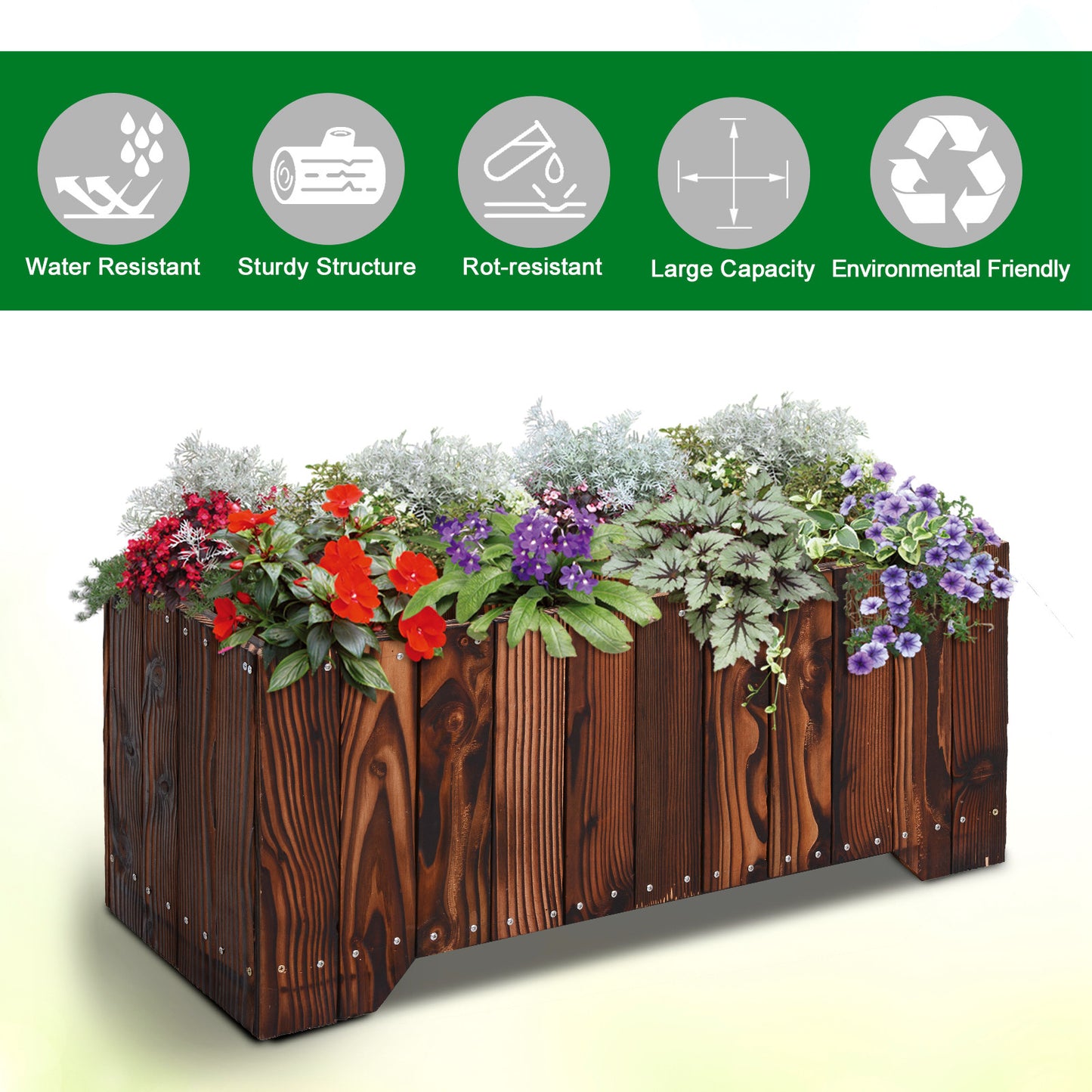 37.5"x15"x15.75" Raised Garden Bed, Wooden Planters for Outdoor Plants, Rectangle Vegetable Planter Box for Patio Deck Balcony Outdoor Gardening
