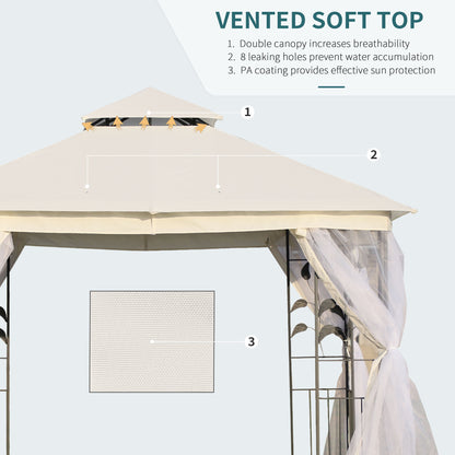 10'x10' Soft-top Steel Patio Gazebo Outdoor Sun Shelter with 2-Tier Polyester Roof, Curtain Sidewalls, White