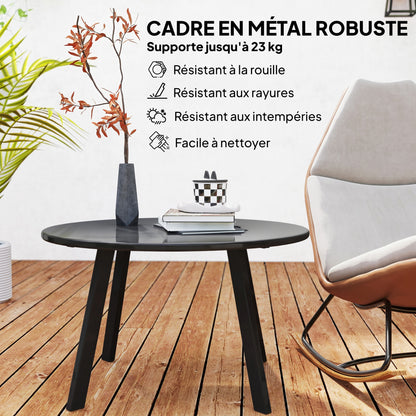 Round Outdoor Side Table, Patio Coffee Table with Metal Frame and Non-Slip Foot Pads, Charcoal Grey