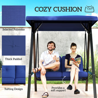 2-Seater Outdoor Porch Swing with Adjustable Canopy, Patio Swing Chair for Garden, Poolside, Backyard, Dark Blue