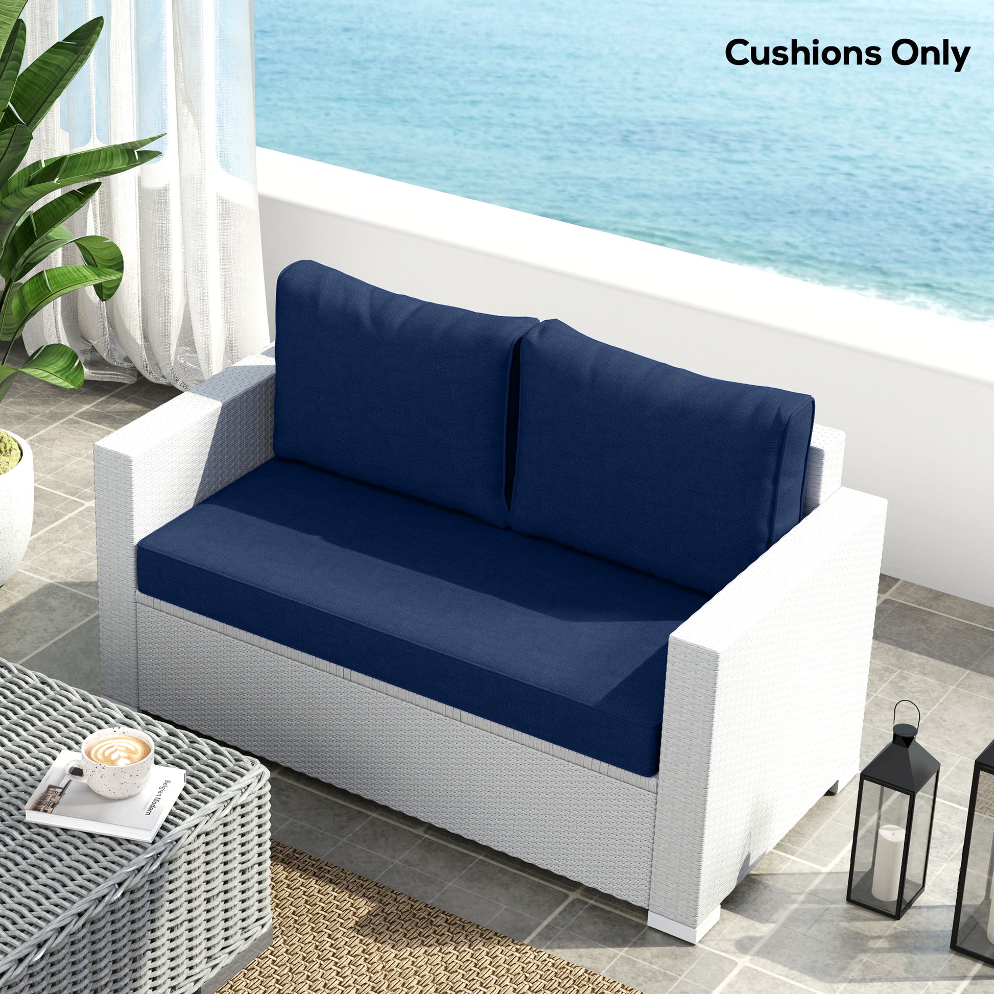Outdoor Seat Cushions with Backrest, Loveseat Double Sofa Outdoor Furniture Cushions, Navy Blue