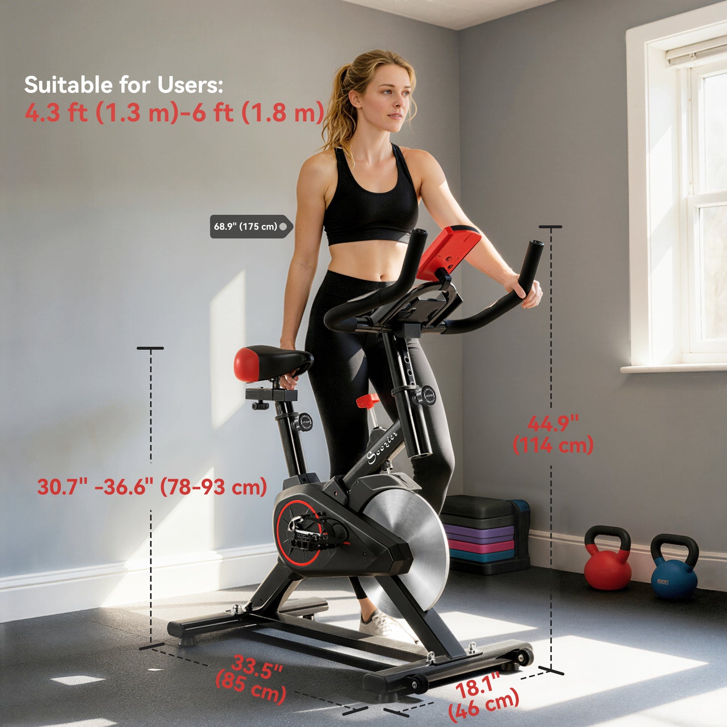 Soozier Upright Exercise Bike, Magnetic Resistance Stationary Bike with LCD Display, Indoor Cycling Bike for Home w/ Adjustable Resistance, Comfortable Seat Cushion