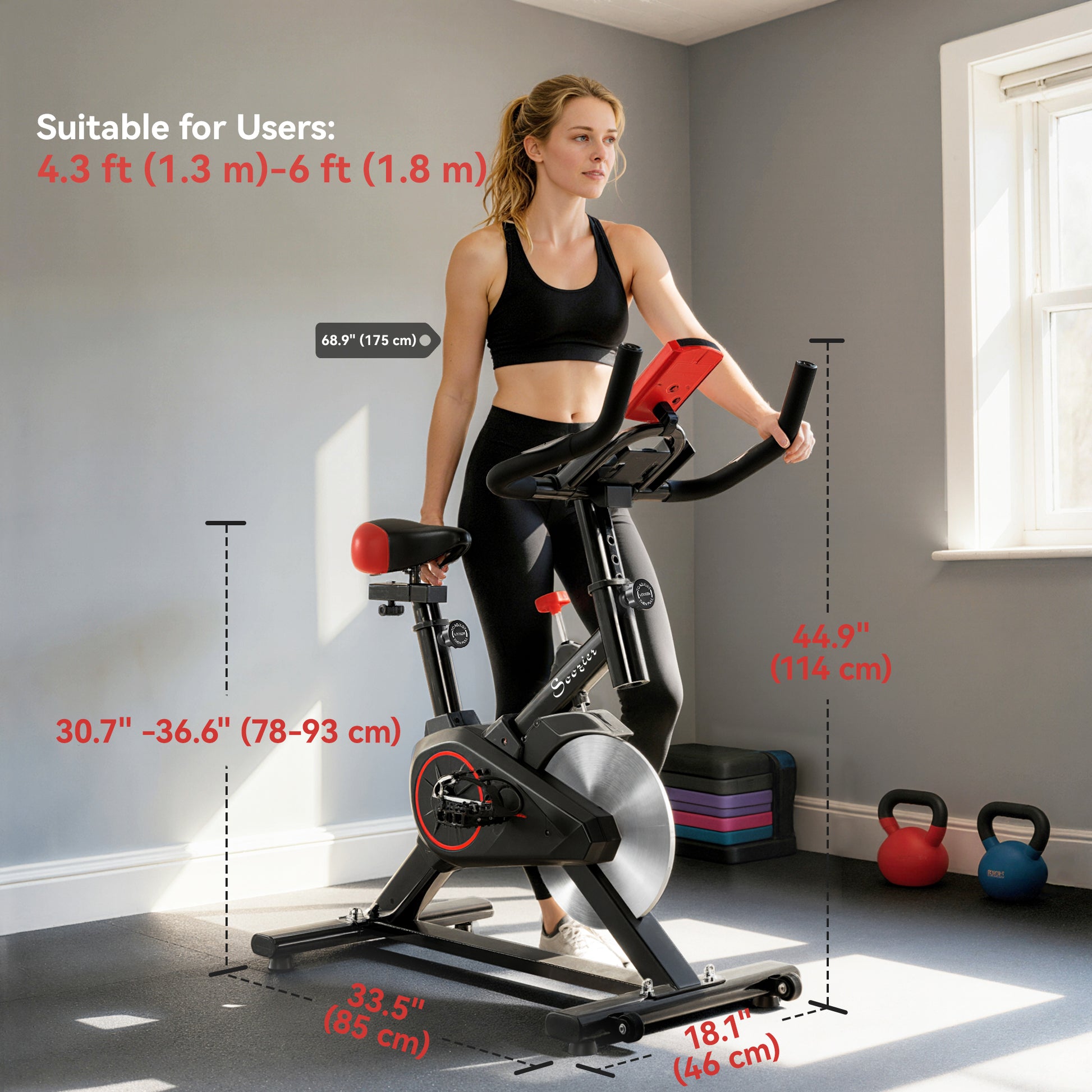 Soozier Upright Exercise Bike, Magnetic Resistance Stationary Bike with LCD Display, Indoor Cycling Bike for Home w/ Adjustable Resistance, Comfortable Seat Cushion