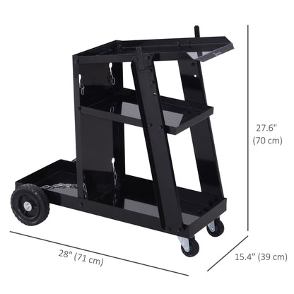 3 Tier Welding Cart Welder Trolley Garage Welding/Plasma Cutter Cart for Tanks Gas Bottles w/ Safety Chain Black