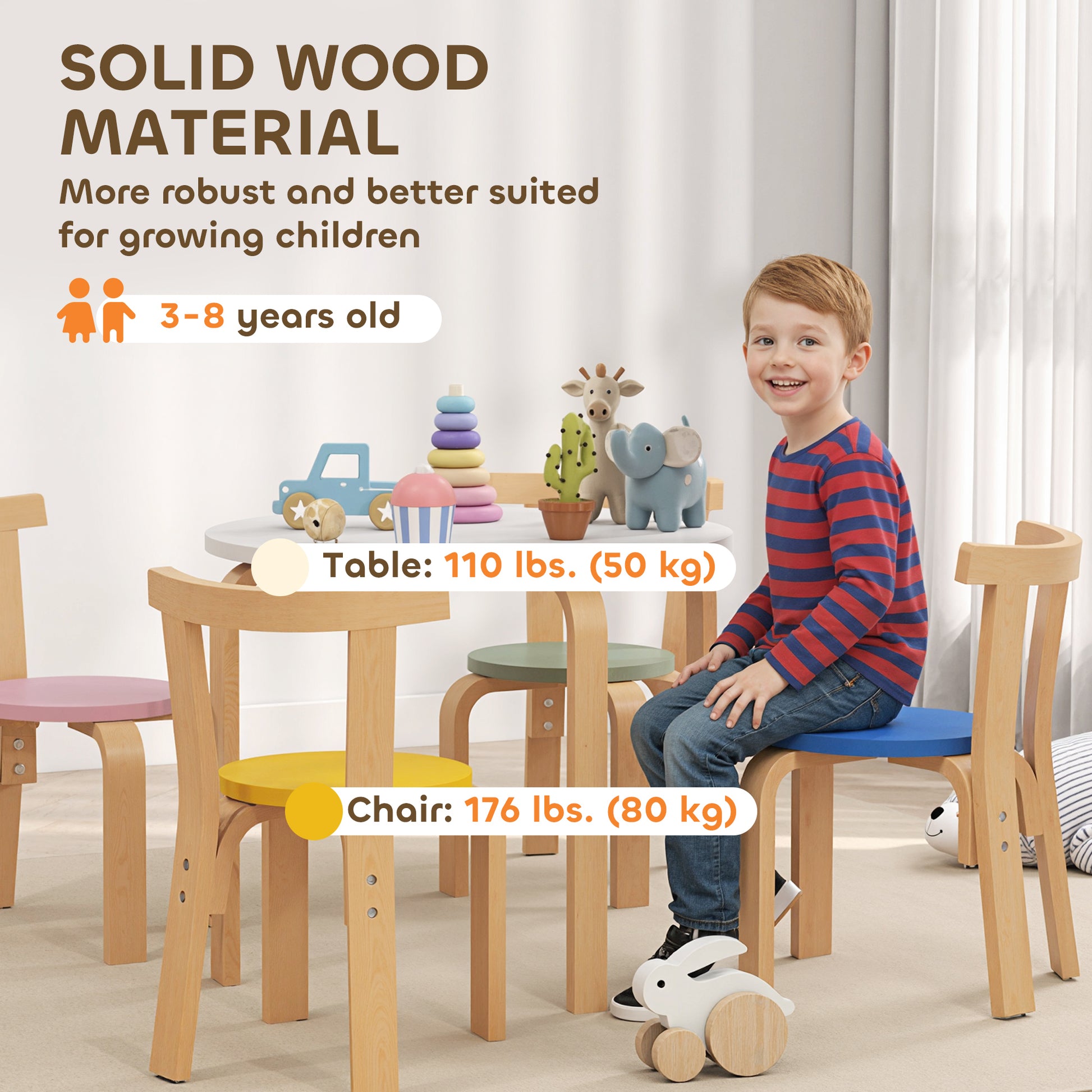 Qaba Wooden Kids Table and Chairs Set, Toddler Table and Chairs Set for 3-8 Years, Multi-Coloured