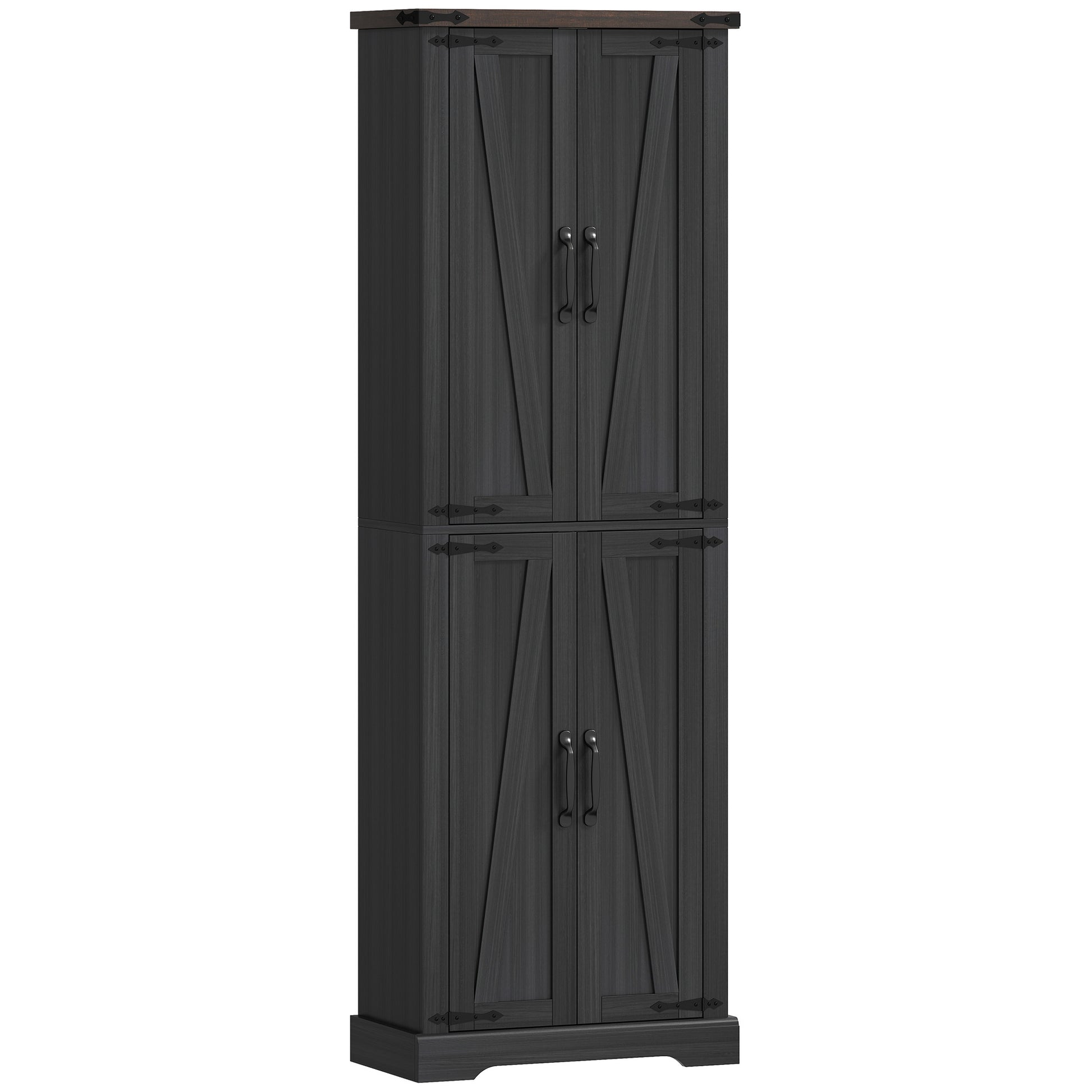 72" Pantry Cabinet, Farmhouse Freestanding Kitchen Storage Cabinet with Adjustable Shelves for Dining Room, Black