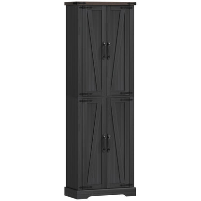 72" Pantry Cabinet, Farmhouse Freestanding Kitchen Storage Cabinet with Adjustable Shelves for Dining Room, Black
