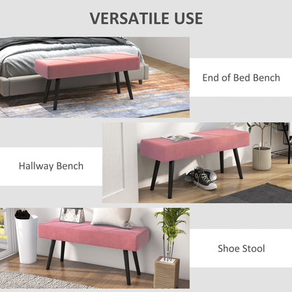 39 Inches Upholstered Bedroom Bench, Modern End of Bed Bench with Steel Legs, Pink