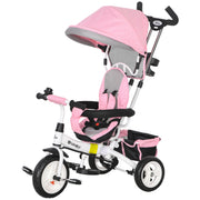 Qaba 6 in 1 Toddler Tricycle Stroller with Basket, Canopy, 5-point Safety Harness, for 12-60 Months, Pink