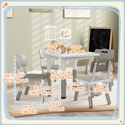 Qaba 5 Pieces Toddler Table and Chair Set, Height Adjustable Activity Table and Chair Set for Nursery Classroom, Grey