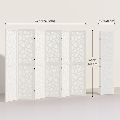 6 Panel Room Divider, 5.6 FT Lightweight Folding Privacy Screen with Geometric Pattern for Living Room, Bedroom, White