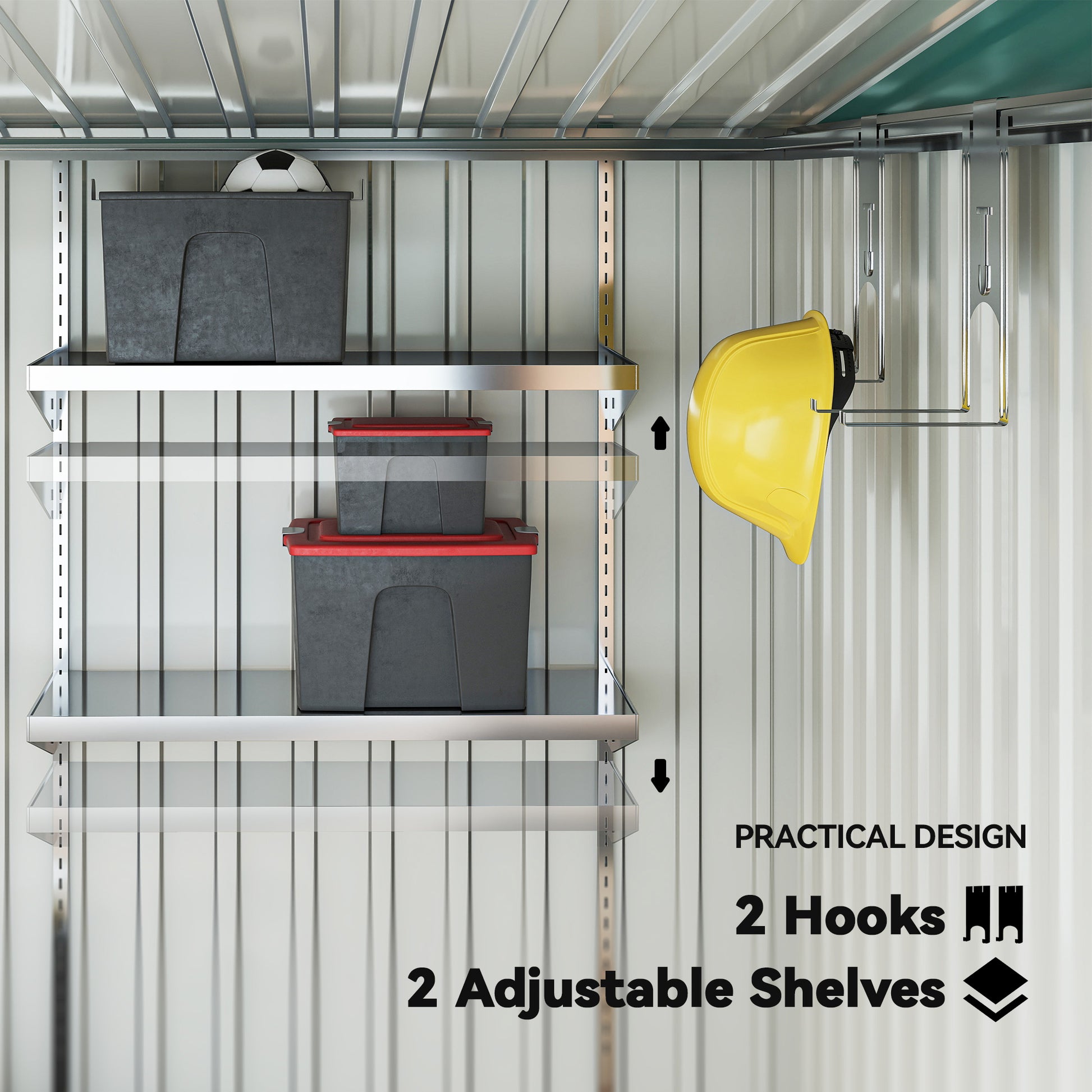5'x7' Lean to Galvanized Metal Shed with Foundation, Garden Tool Storage House with Sliding Door and 2 Vents, Green
