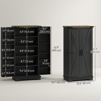 47" Kitchen Pantry Storage Cabinet, Farmhouse Kitchen Pantry Cabinet with Adjustable Shelves and Door Shelves, Black