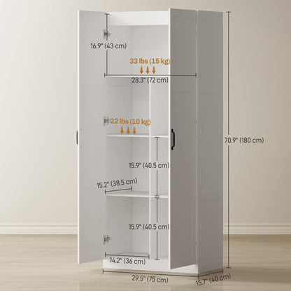 Farmhouse Pantry Cabinet, 71" Tall Kitchen Pantry Storage Cabinet with Soft-Close Hinges, Adjustable Shelves, White