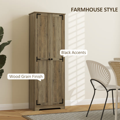 67" Farmhouse Pantry Cabinet with 2 Doors, Tall Storage Cabinet with Adjustable Shelves, Distressed Grey