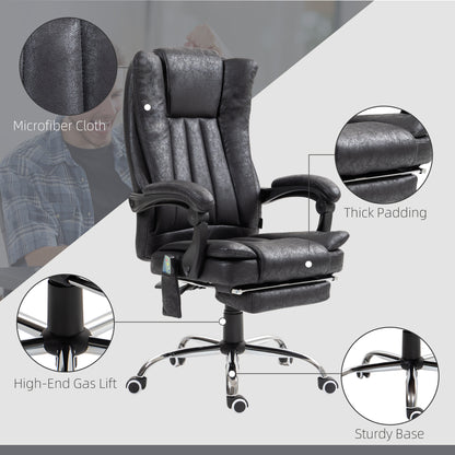 Office Chair 6-point Vibration Massage Chair Micro Fiber Recliner with Retractable Footrest Black