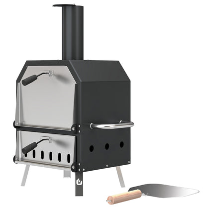 Outdoor Pizza Oven with 12" Pizza Stone, Peel, Wood Fired 2-Layer Stainless Steel Pizza Maker