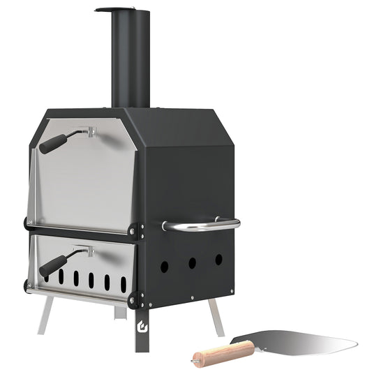 Outdoor Pizza Oven with 12" Pizza Stone, Peel, Wood Fired 2-Layer Stainless Steel Pizza Maker