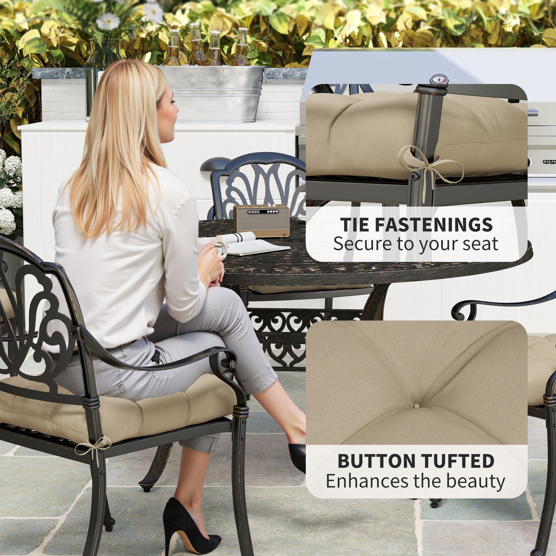 4-Piece Seat Cushion Pillows Replacement, Patio Chair Cushions Set with Ties for Indoor Outdoor