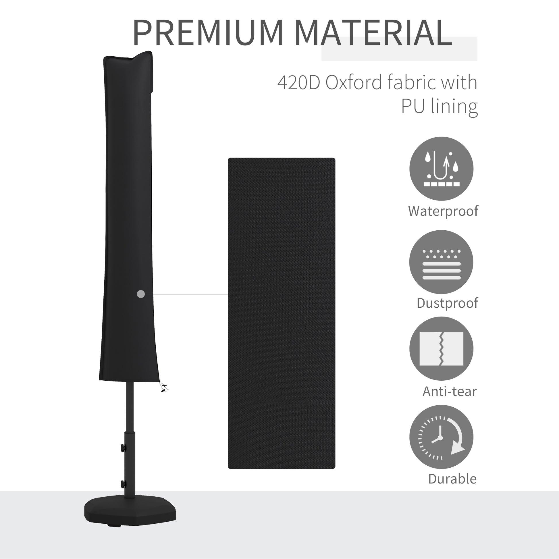Parasol Cover, Patio Cantilever Cover, Banana Umbrella Cover with Zipper, Black