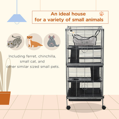 4-Tier Rolling Small Animal Cage, Deluxe Guinea Pig Cage, Ferret Cage for Mink Chinchilla Kitten Rabbit