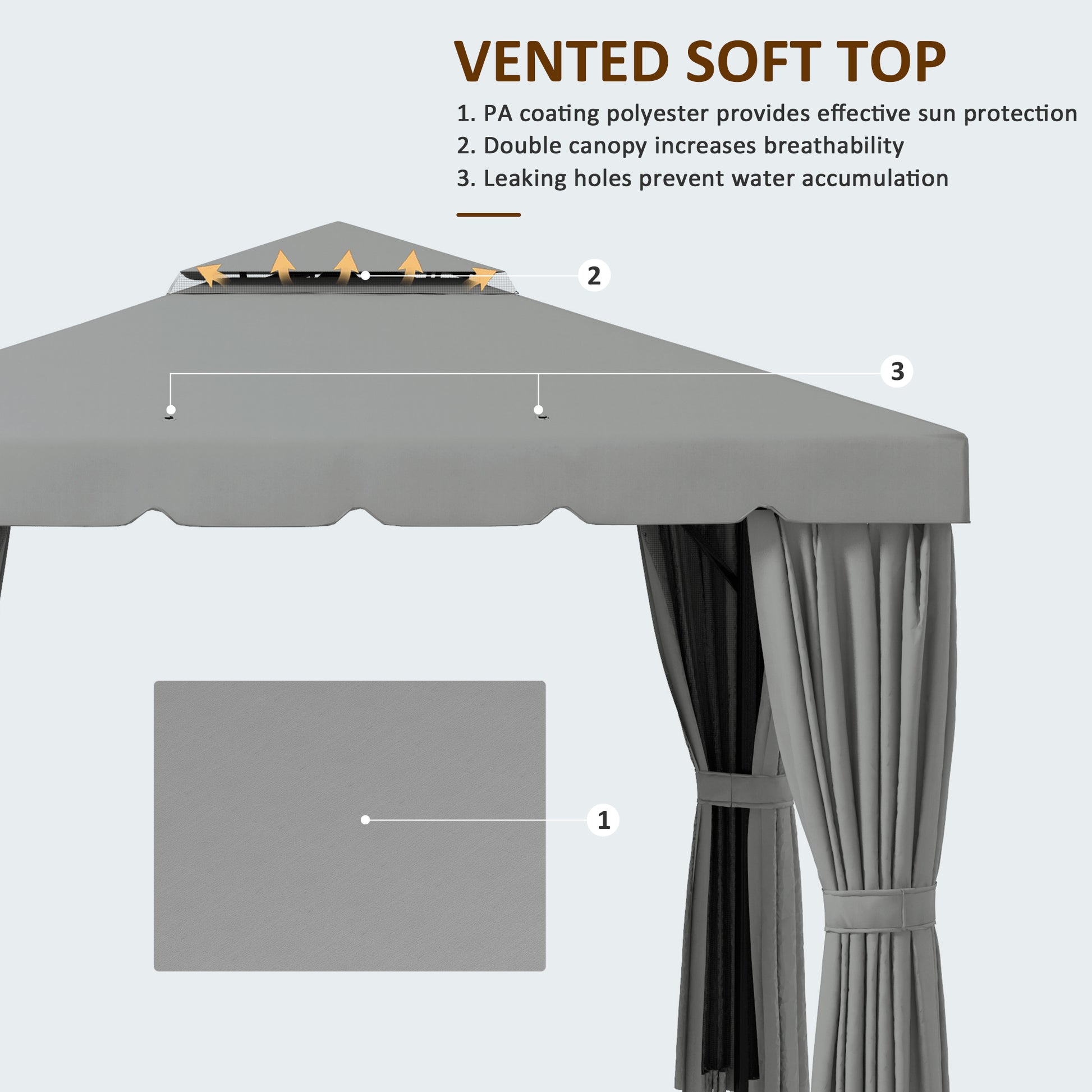 10' x 10' Outdoor Patio Gazebo Double Soft-top Garden Shelter Tent with Curtains, & Mesh Screen Drapes, Light Grey
